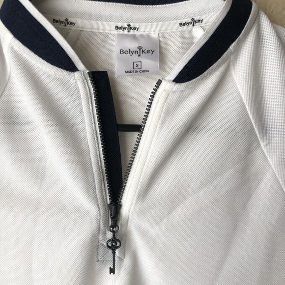 NWT Belyn Key Keystone White Black Zip Polo Short Sleeve Women’s Size Small - Picture 2 of 5